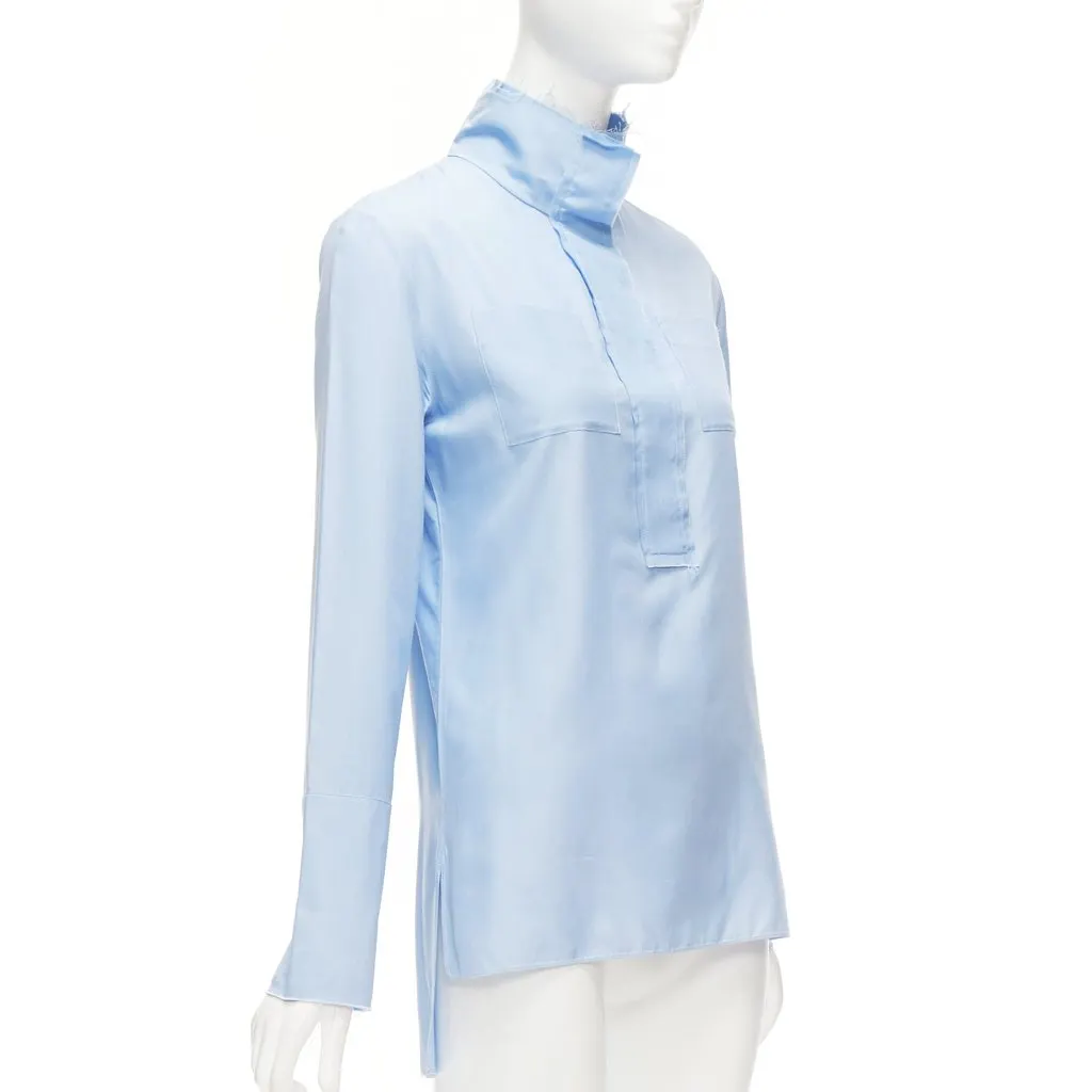 Marni Raw Edge Hem Shirt Blue Silk Good - Inside View