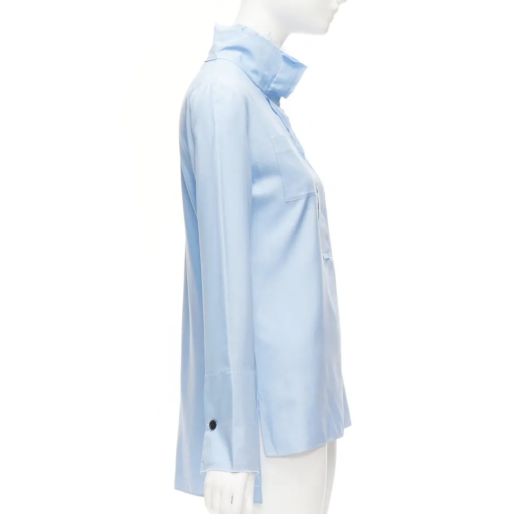 Marni Raw Edge Hem Shirt Blue Silk Good - Model View