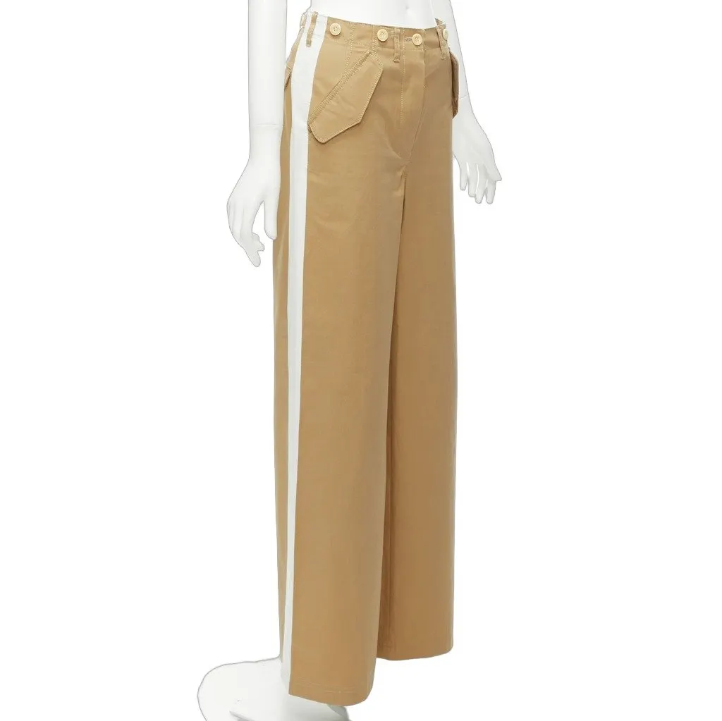 Sacai Cargo Wide Pants Beige Cotton Very good - Front View