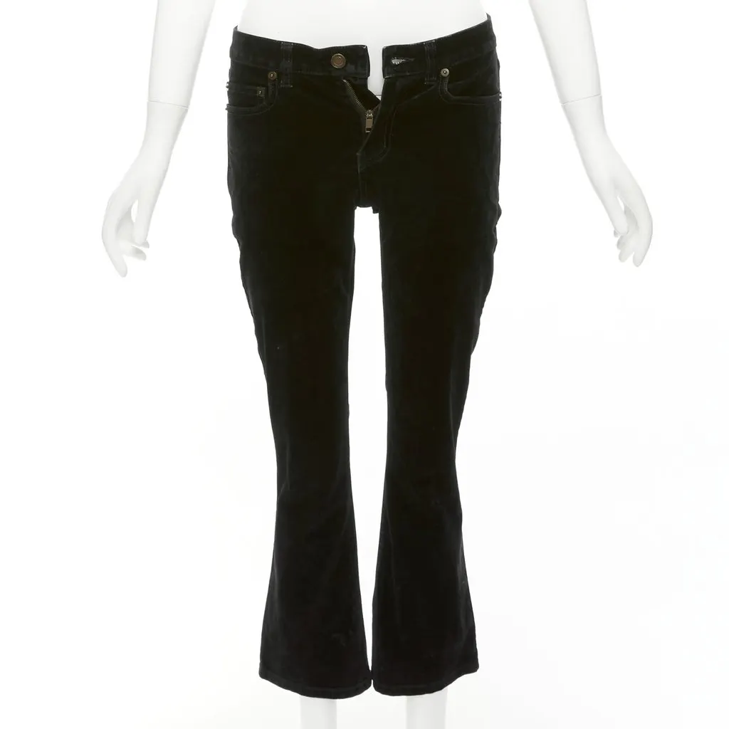 Saint Laurent Velvet Cropped Pants Black Cotton Fair - Front View