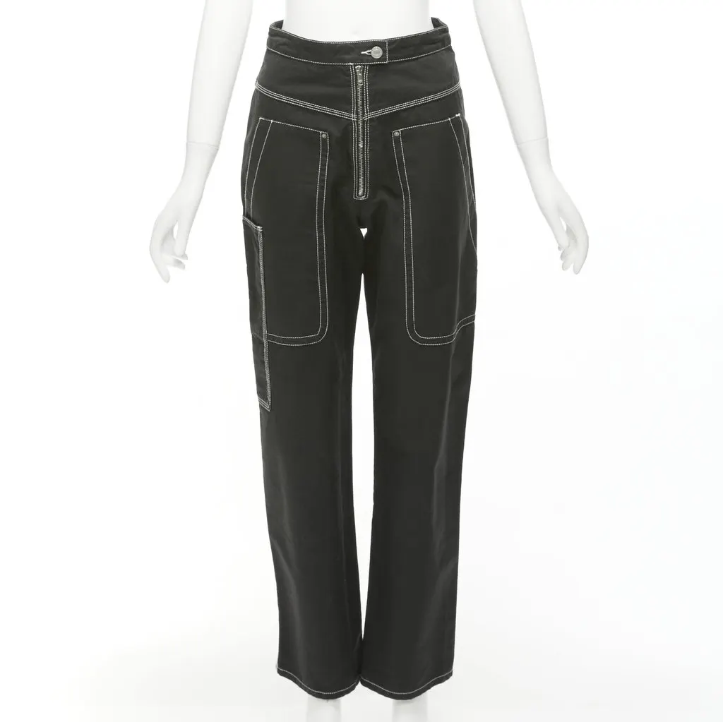 Isabel Marant Topstitch Carpenter Pants Black Cotton Very good - Front View