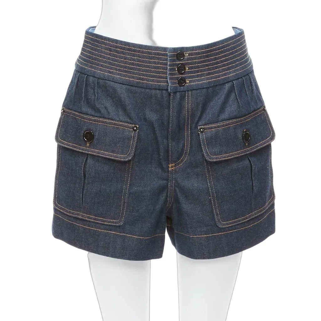 Chloé Geometric Bermuda Shorts Blue Denim Never worn - Front View