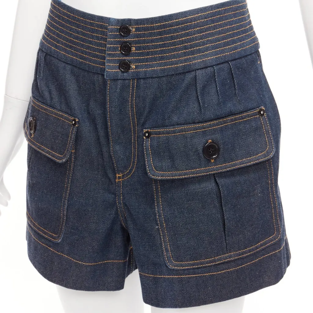 Chloé Geometric Bermuda Shorts Blue Denim Never worn - Back View