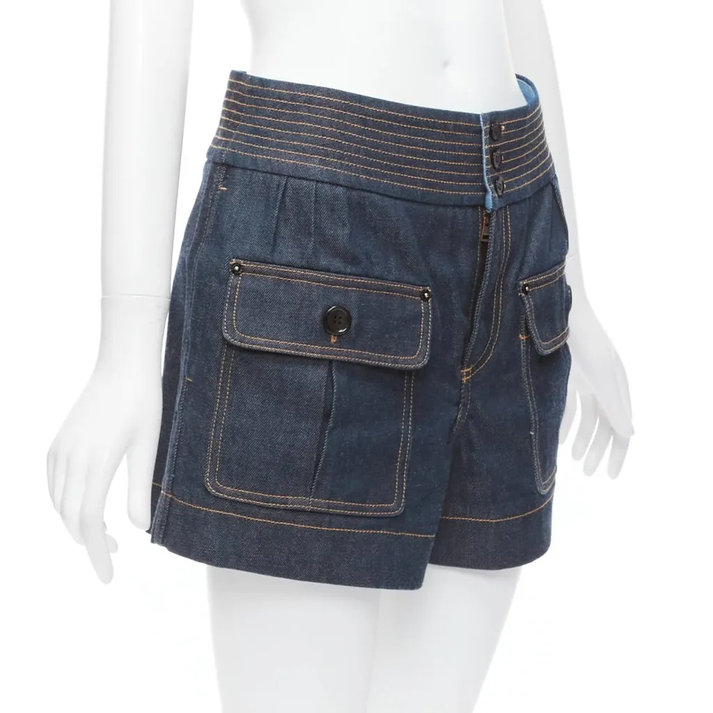 Chloé Geometric Bermuda Shorts Blue Denim Never worn - Inside View
