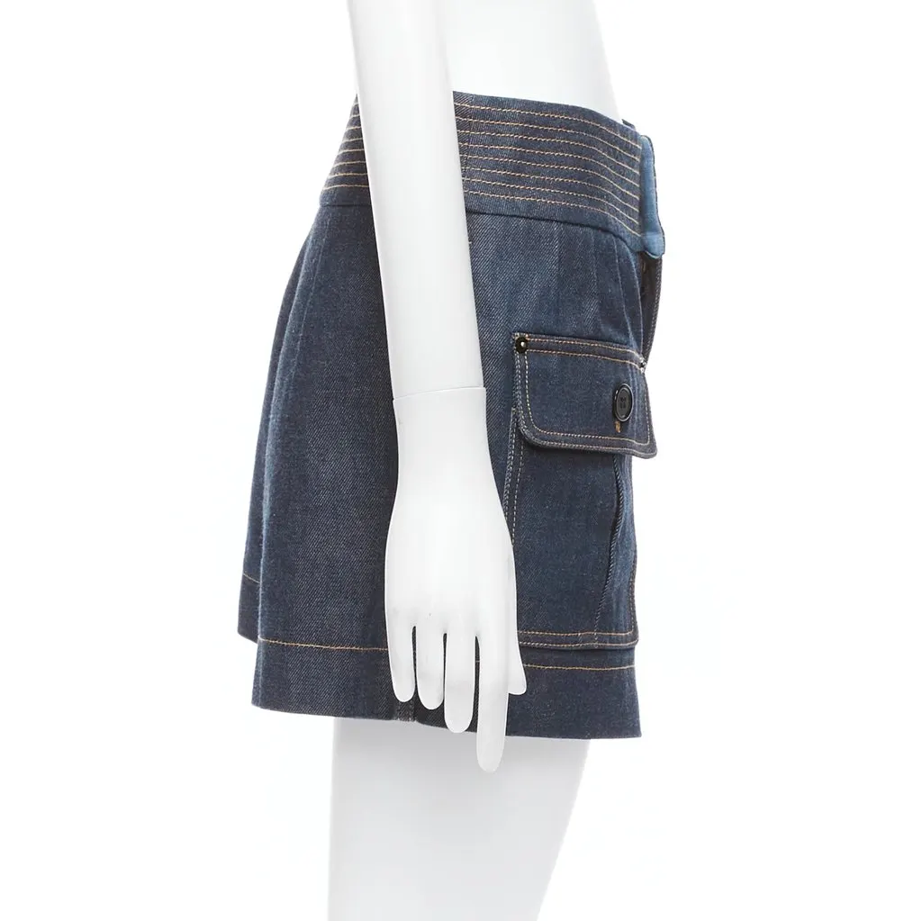 Chloé Geometric Bermuda Shorts Blue Denim Never worn - Model View