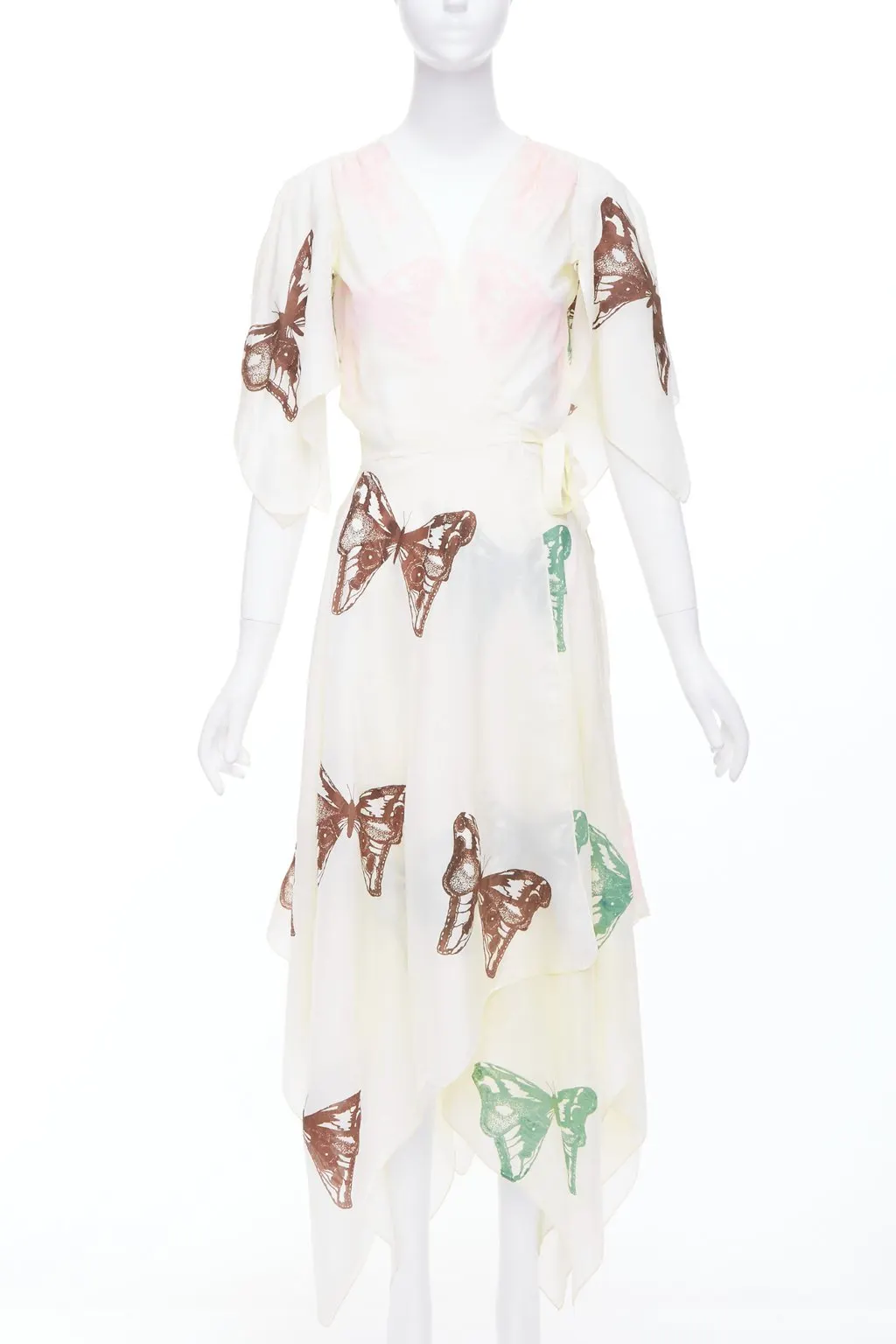 Jesse Kamm Butterfly Wrap Dress Ecru Silk Very good - Front View