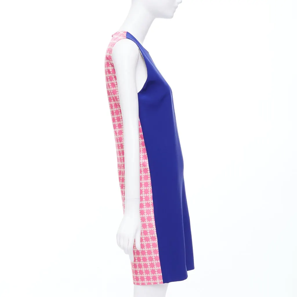 Fausto Puglisi Geometric Print Dress Blue Silk Never worn - Front View