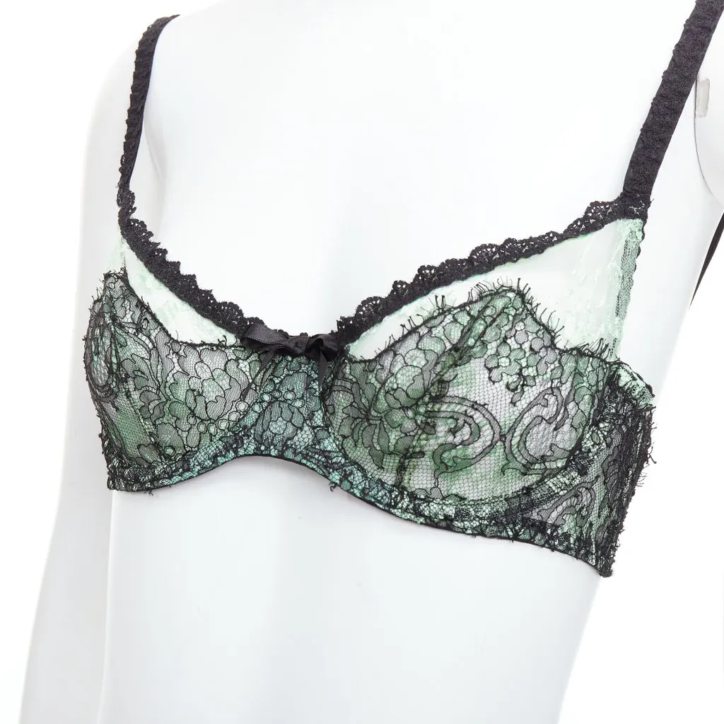 Agent Provocateur Lace Bow Bra Set Green Viscose Never worn, with tag - Back View