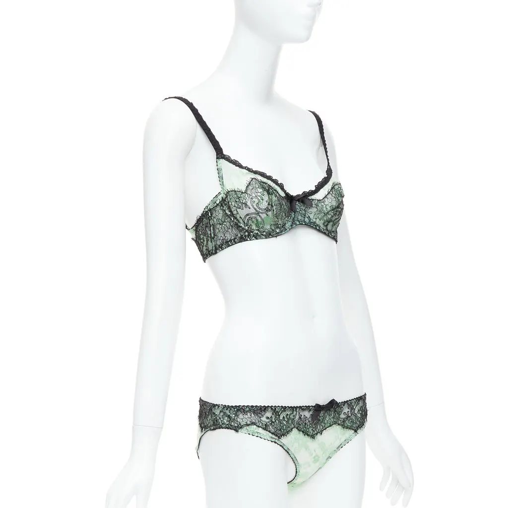 Agent Provocateur Lace Bow Bra Set Green Viscose Never worn, with tag - Inside View