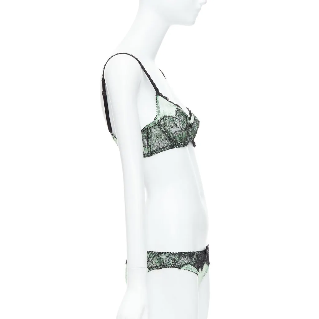 Agent Provocateur Lace Bow Bra Set Green Viscose Never worn, with tag - Model View