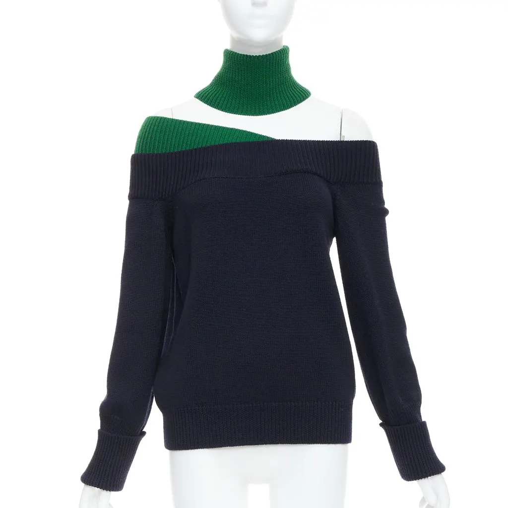Monse Asymmetric Cut Out Sweater Green Wool Very good - Front View