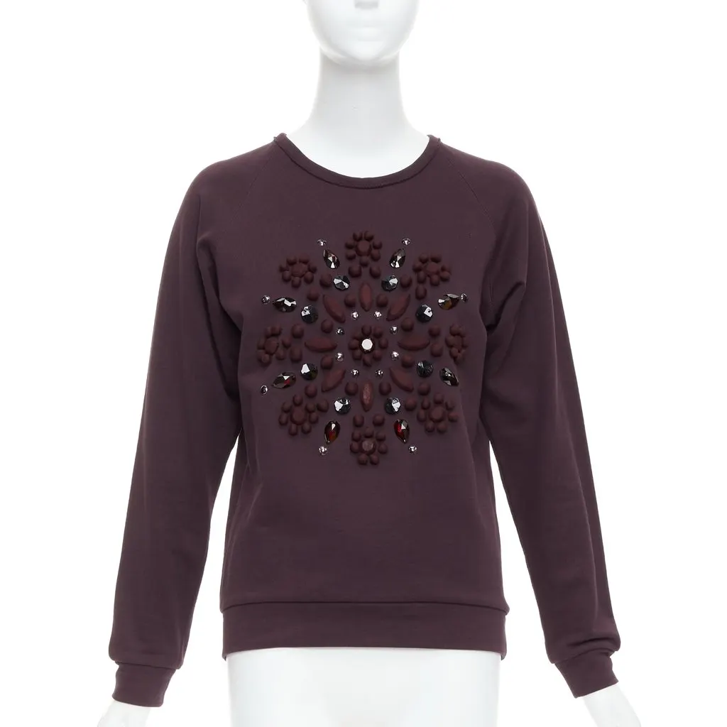 Lanvin Crystal Embellished Pullover Burgundy Cotton Very good - Front View