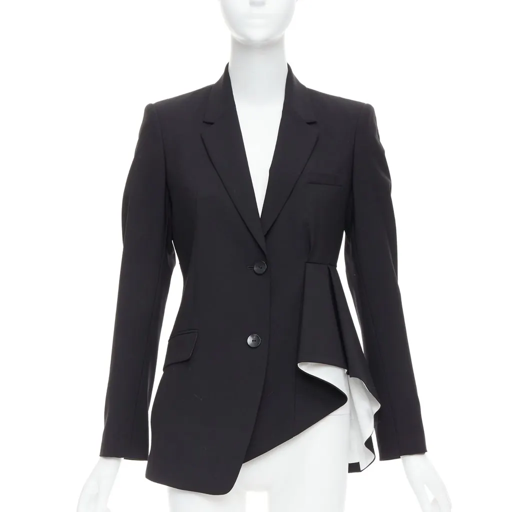 Theory Black Pleated Side Blazer Black Wool Good - Front View