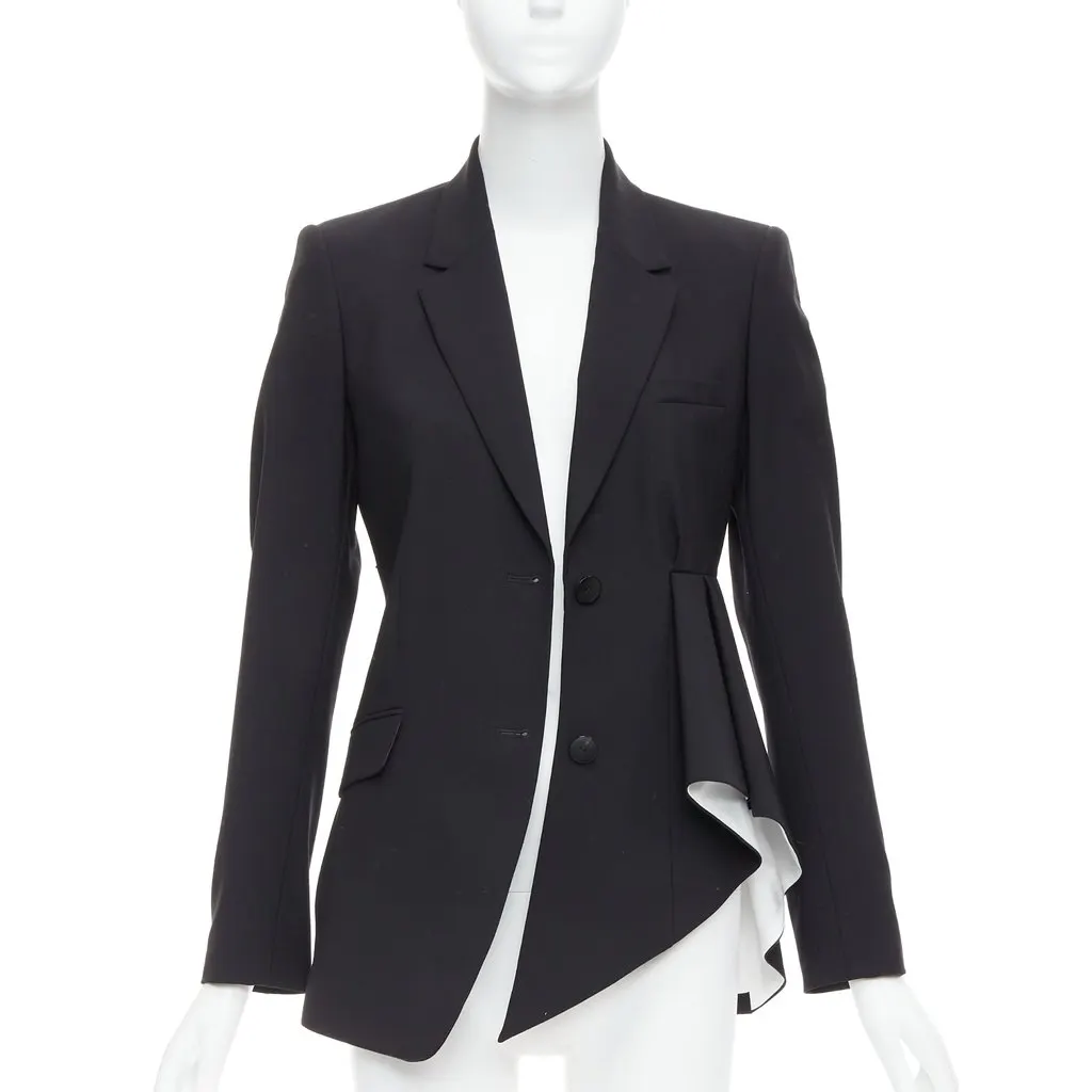 Theory Black Pleated Side Blazer Black Wool Good - Inside View