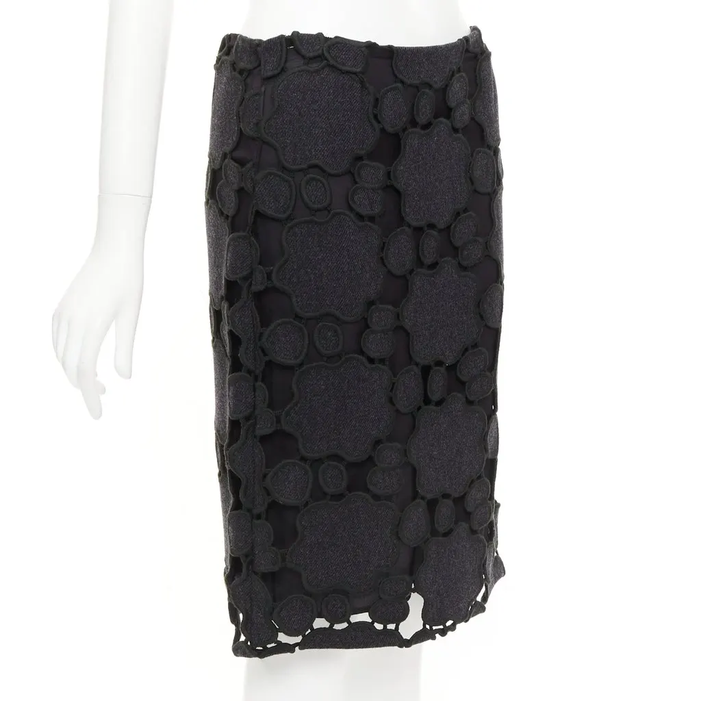 Miu Miu Cloud Embroidery Skirt Grey Wool Never worn - Inside View