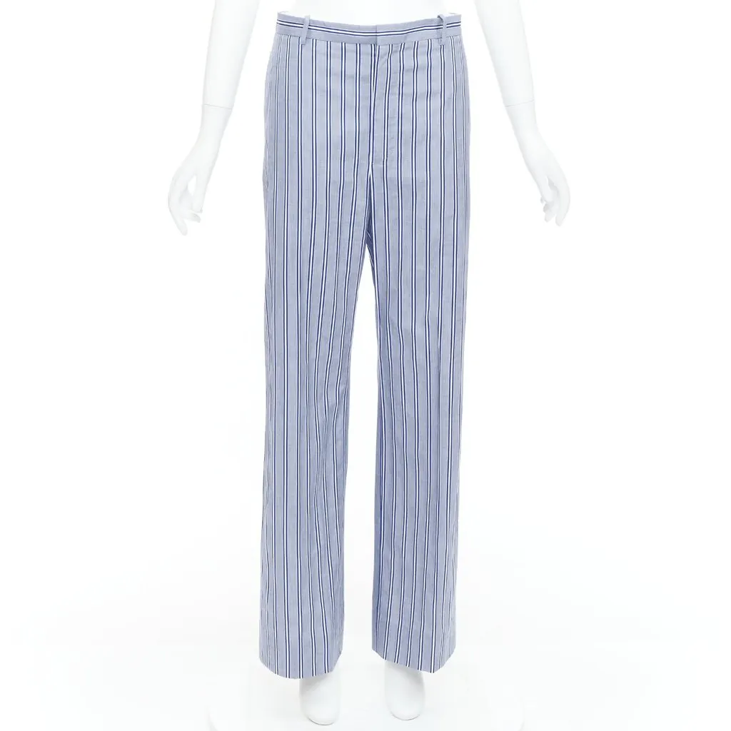 Balenciaga Striped Pajama Pants Blue Cotton Very good - Front View