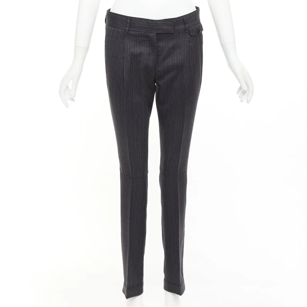 Prada Pinstripe Cuffed Pants Grey Wool Never worn - Front View