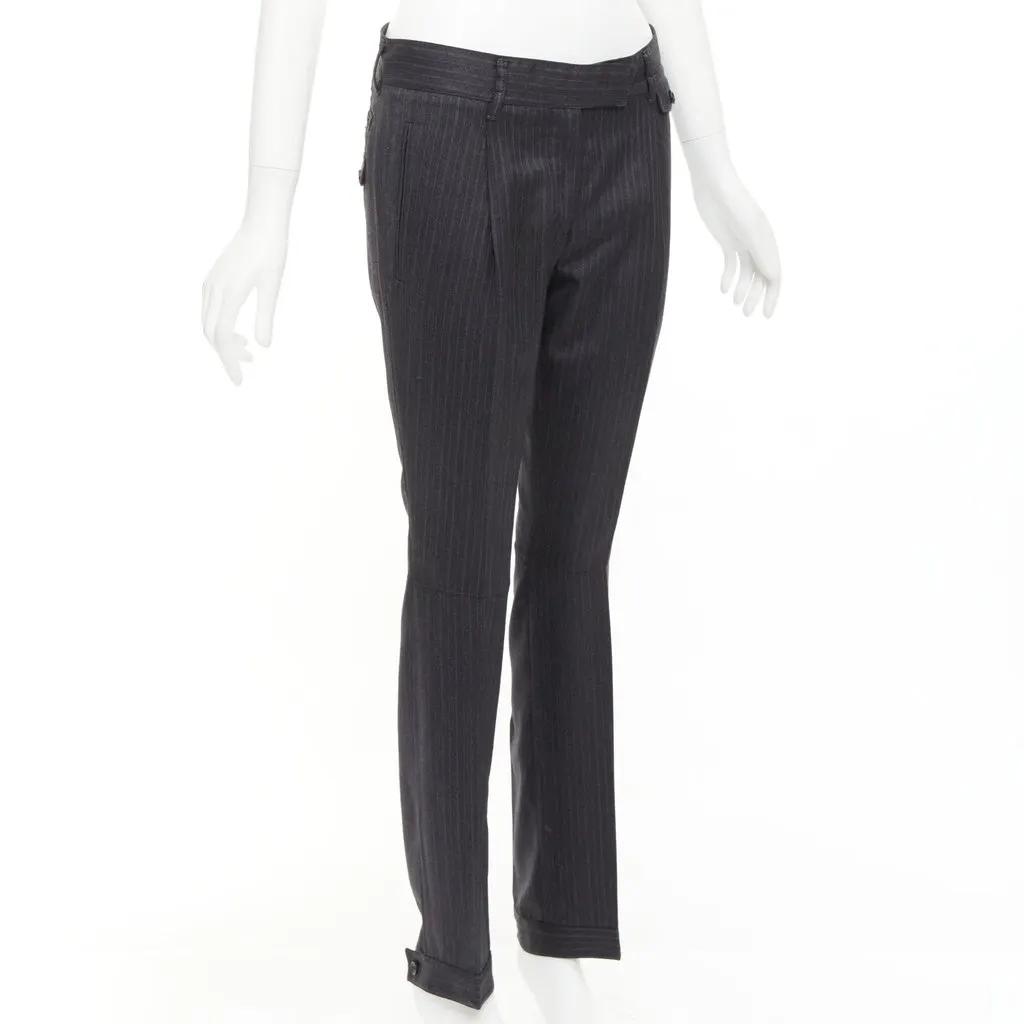 Prada Pinstripe Cuffed Pants Grey Wool Never worn - Inside View
