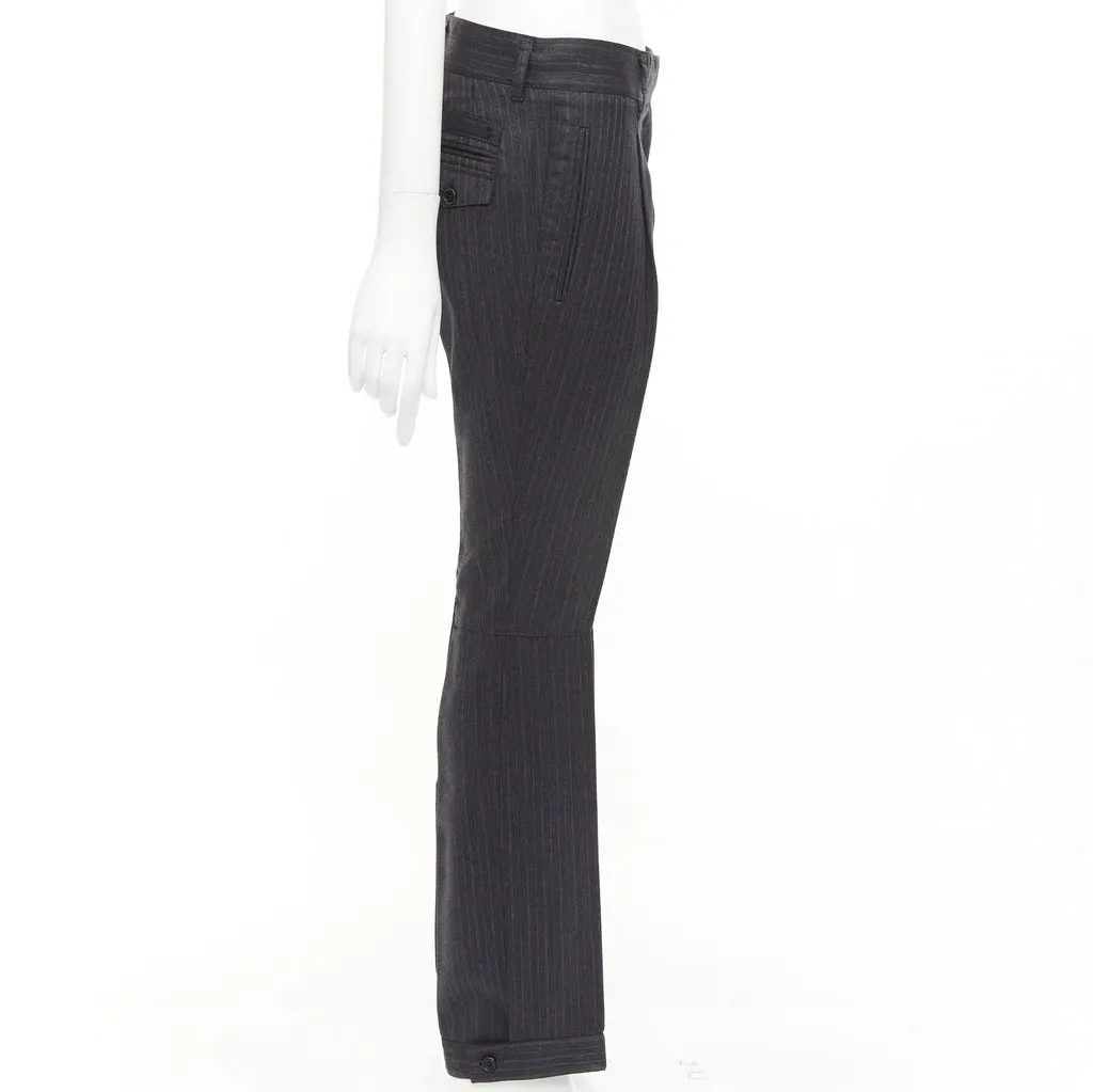 Prada Pinstripe Cuffed Pants Grey Wool Never worn - Model View