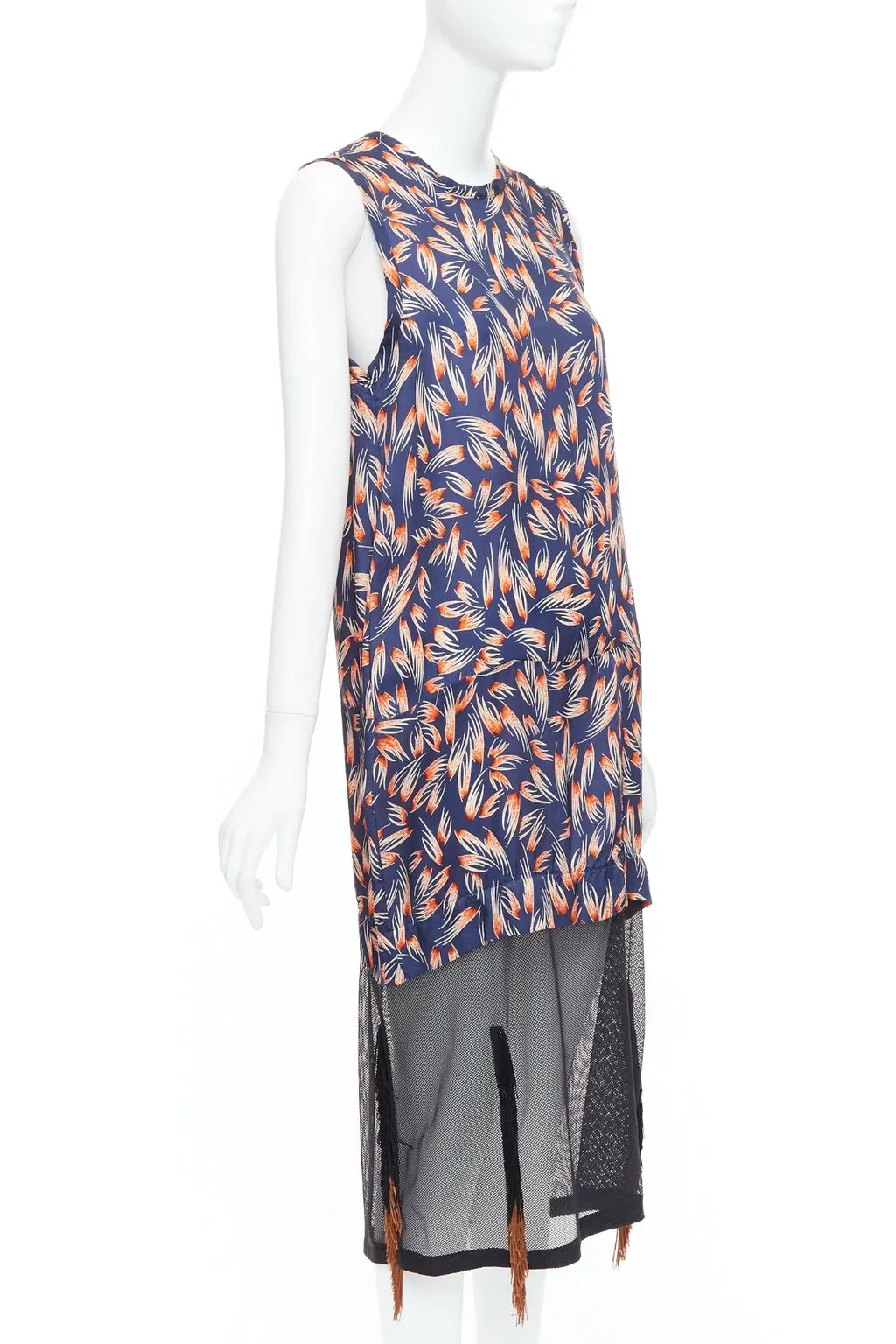Toga Archives Tropical Fringe Dress Navy Very good - Inside View
