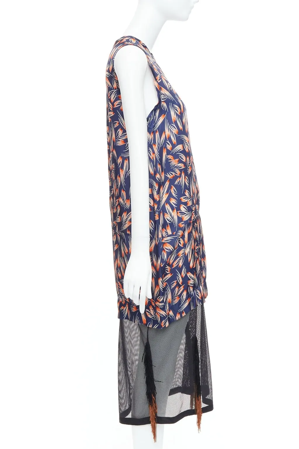 Toga Archives Tropical Fringe Dress Navy Very good - Model View