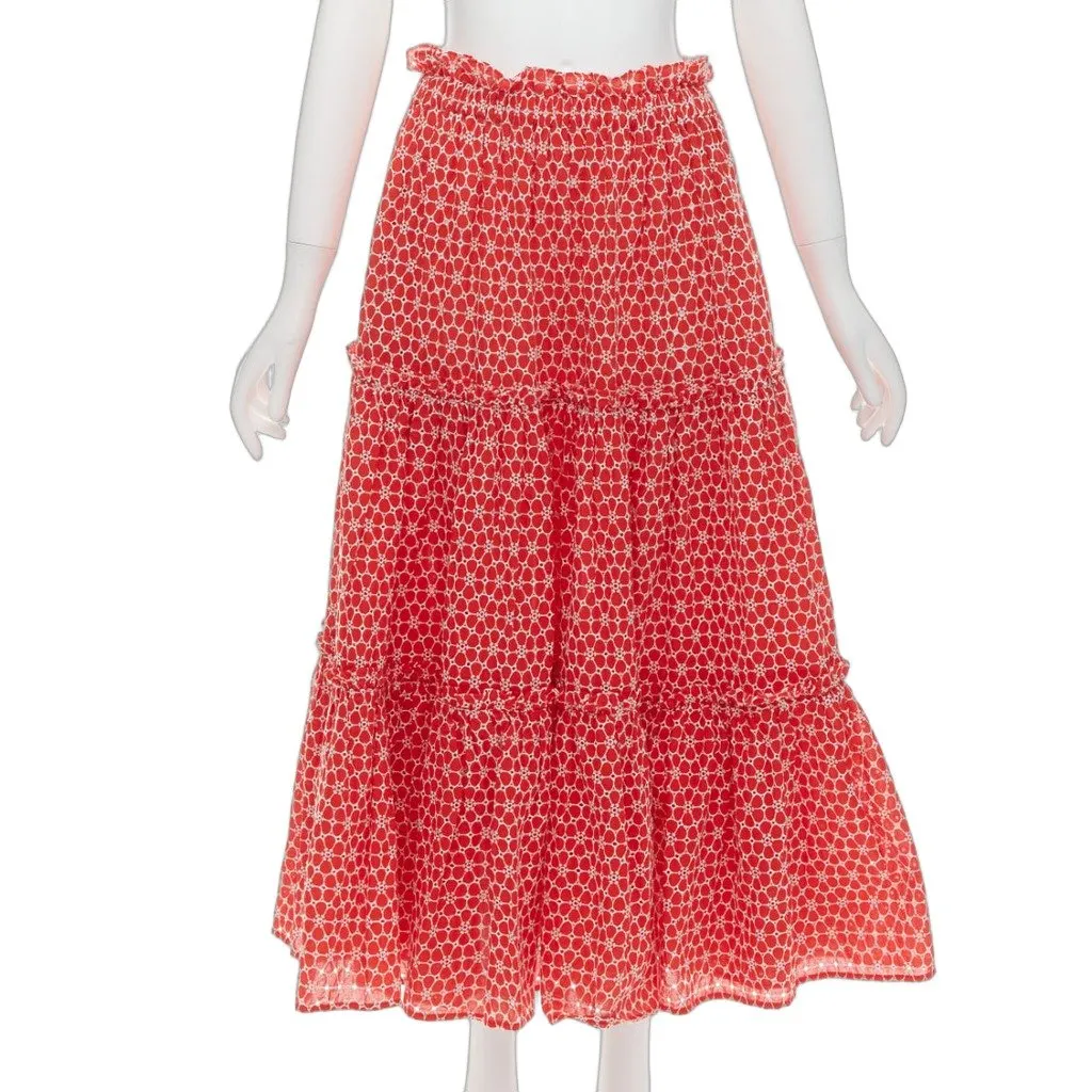Lisa Marie Fernandez Eyelet Tiered Skirt Red Cotton Very good - Front View