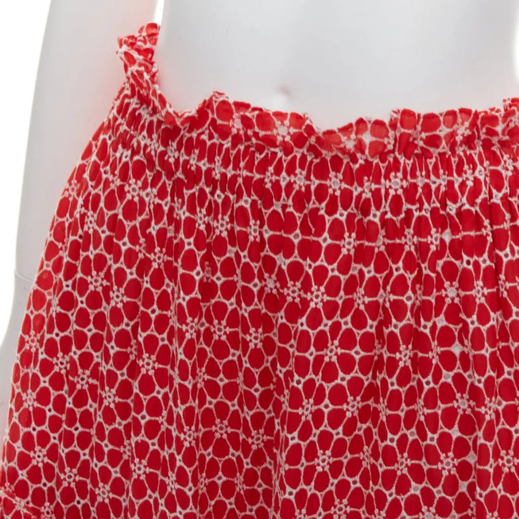 Lisa Marie Fernandez Eyelet Tiered Skirt Red Cotton Very good - Back View