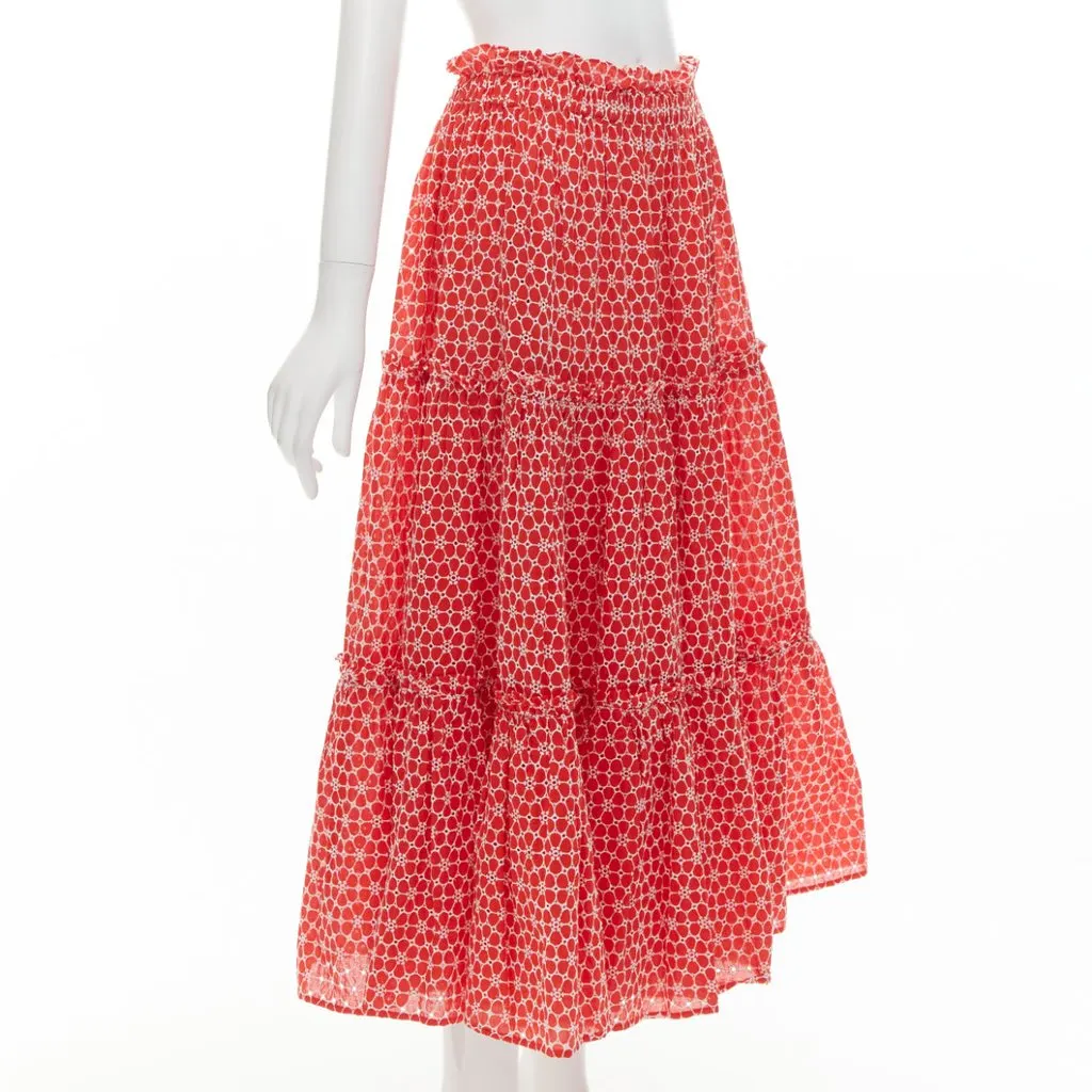 Lisa Marie Fernandez Eyelet Tiered Skirt Red Cotton Very good - Inside View