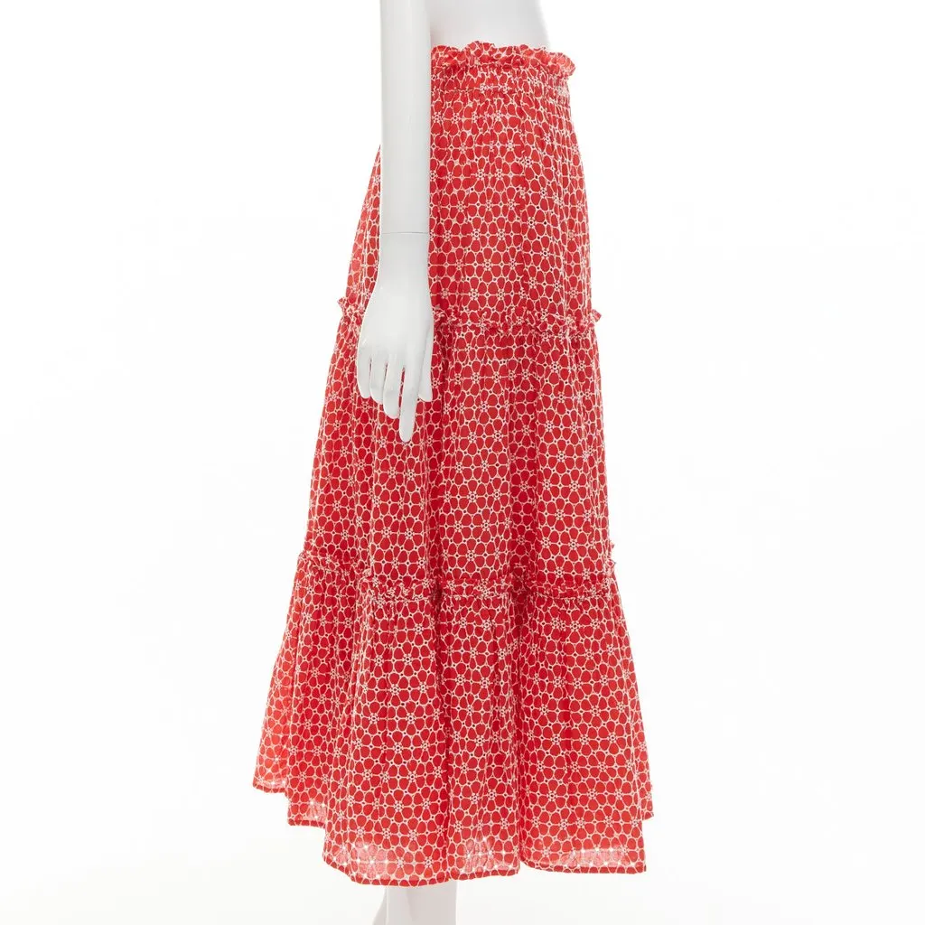 Lisa Marie Fernandez Eyelet Tiered Skirt Red Cotton Very good - Model View