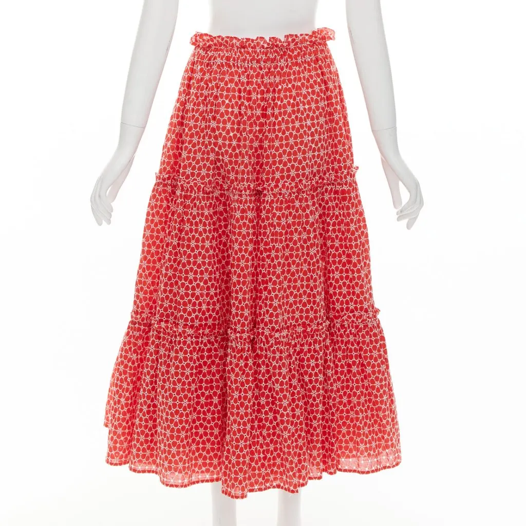 Lisa Marie Fernandez Eyelet Tiered Skirt Red Cotton Very good - Box View