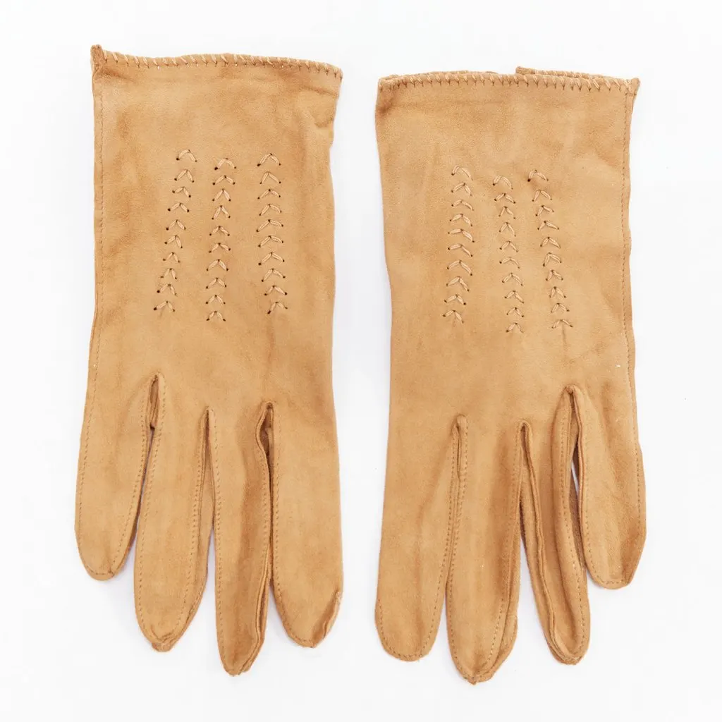 Giorgio Armani Satin Evening Gloves Brown Suede Good - Front View