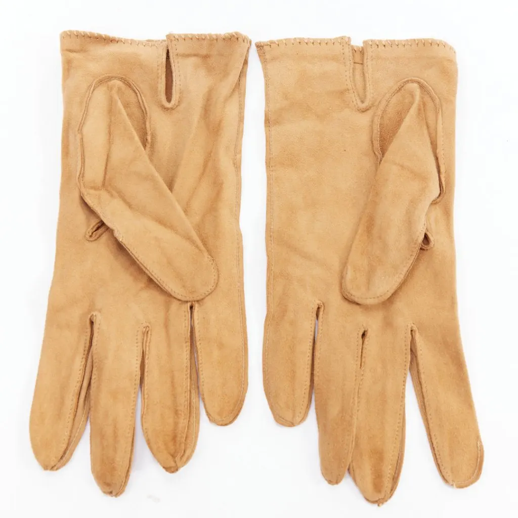 Giorgio Armani Satin Evening Gloves Brown Suede Good - Back View