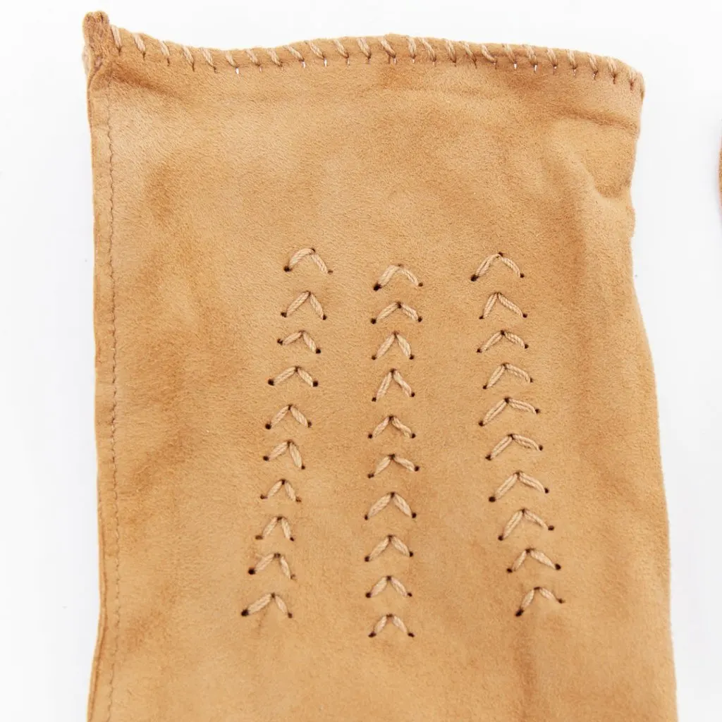Giorgio Armani Satin Evening Gloves Brown Suede Good - Inside View