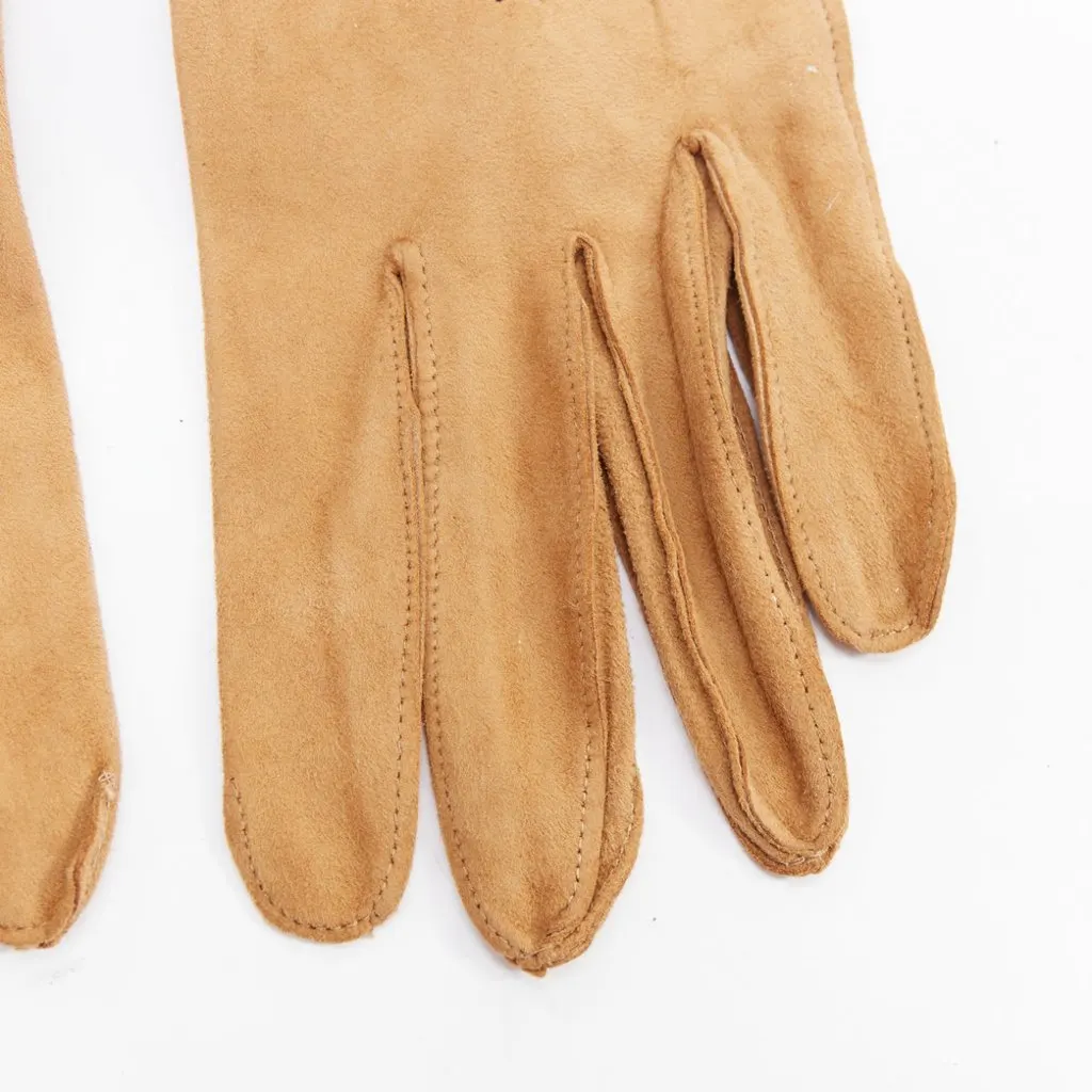 Giorgio Armani Satin Evening Gloves Brown Suede Good - Model View