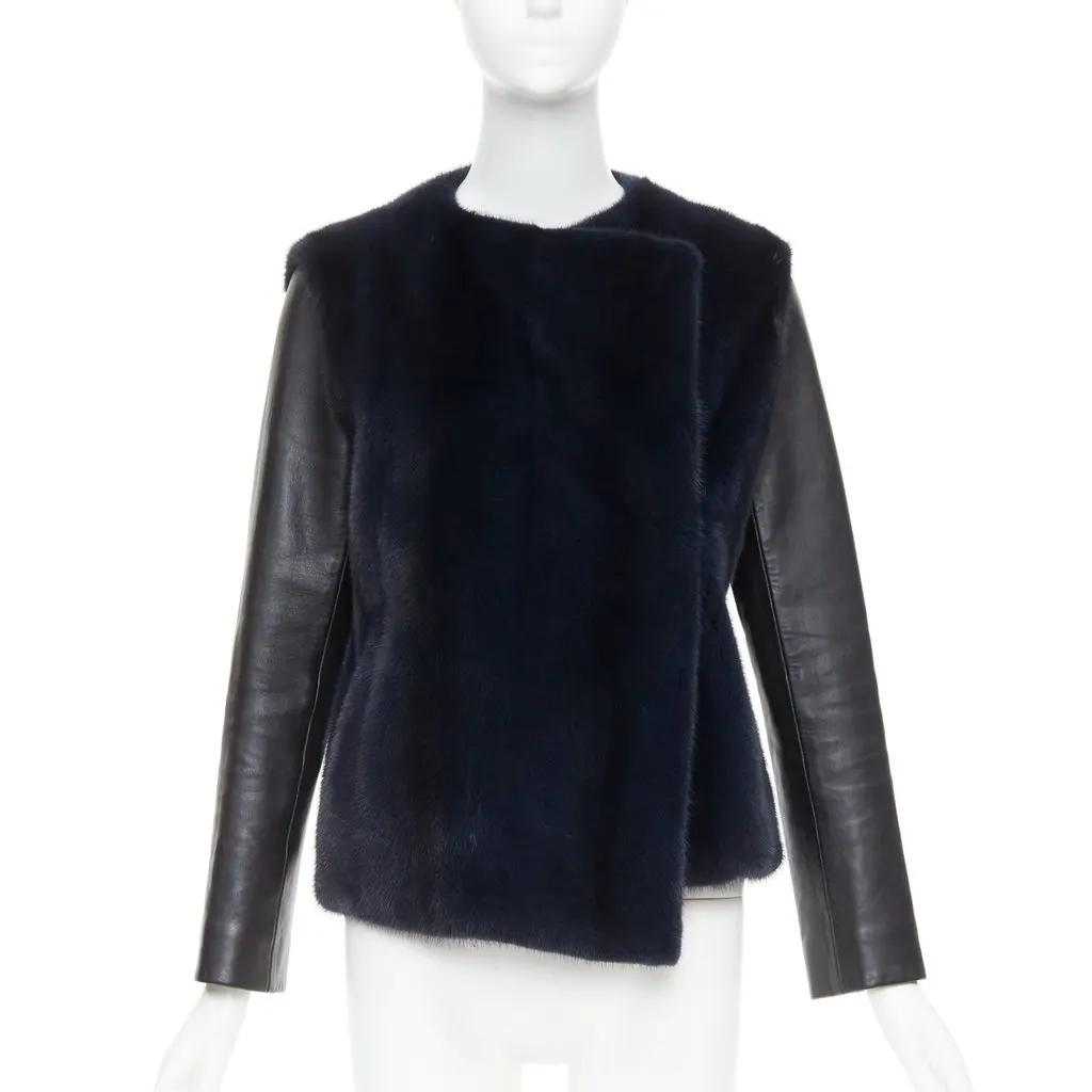 Dior Black Fur Leather Jacket Black Fur Very good - Front View