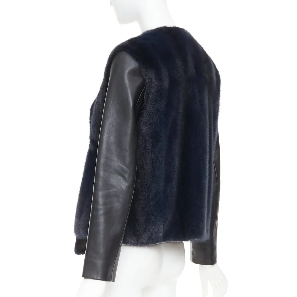 Dior Black Fur Leather Jacket Black Fur Very good - Back View