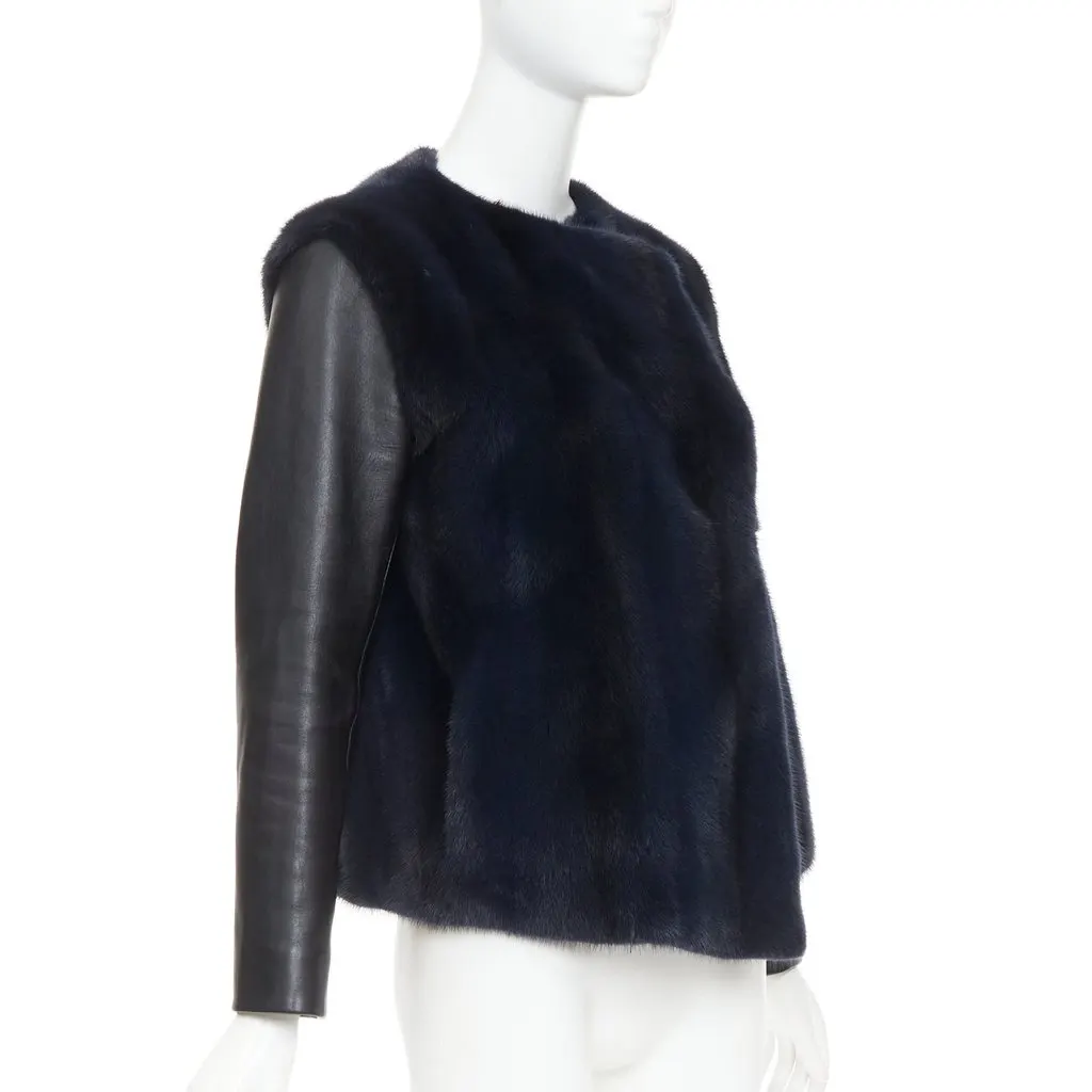Dior Black Fur Leather Jacket Black Fur Very good - Model View