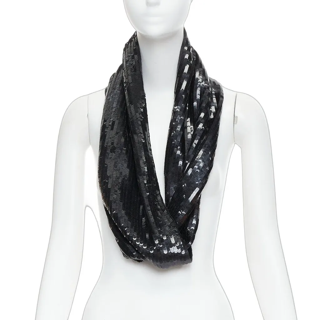 Monse Fur Collar Scarf Black Silk Very good - Front View