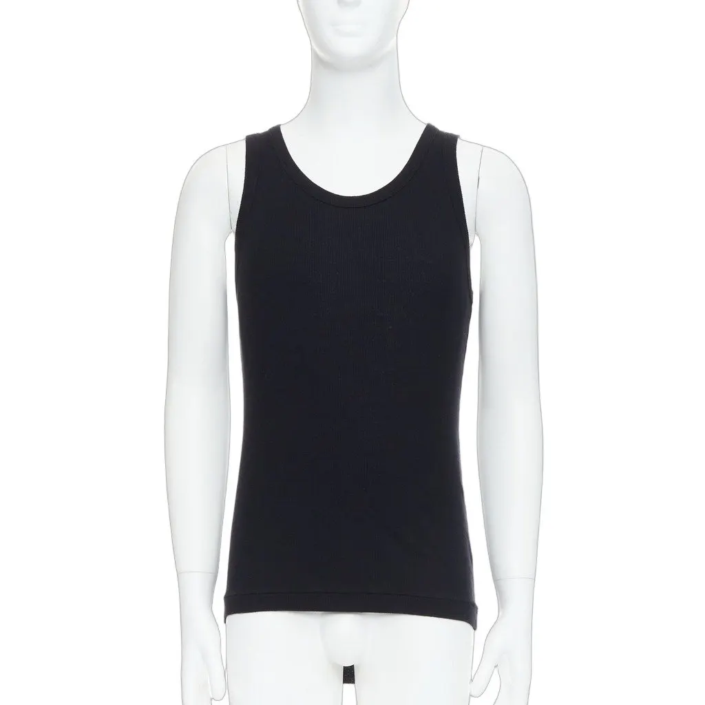 Ann Demeulemeester Ribbed Tank Top Black Cotton Good - Front View