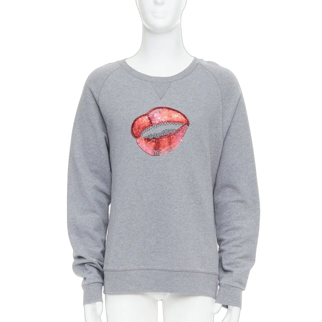 Dries Van Noten Sequin Lip Pullover Grey Cotton Never worn - Front View