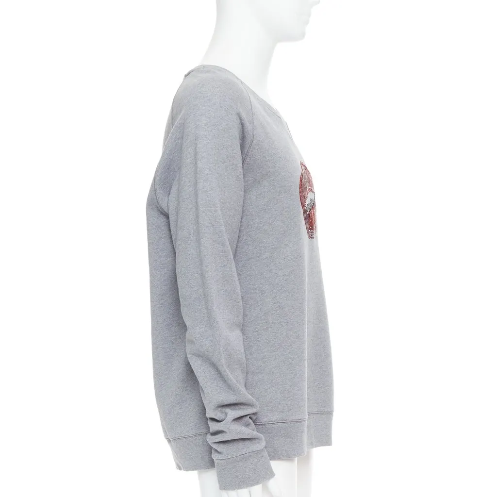 Dries Van Noten Sequin Lip Pullover Grey Cotton Never worn - Model View