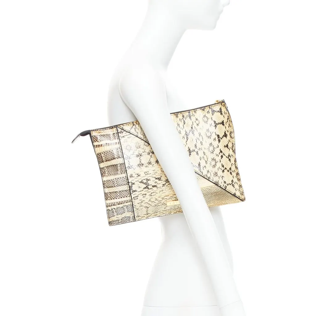 Kotur Printed Leather Zip Pouch Beige Leather Fair - Back View