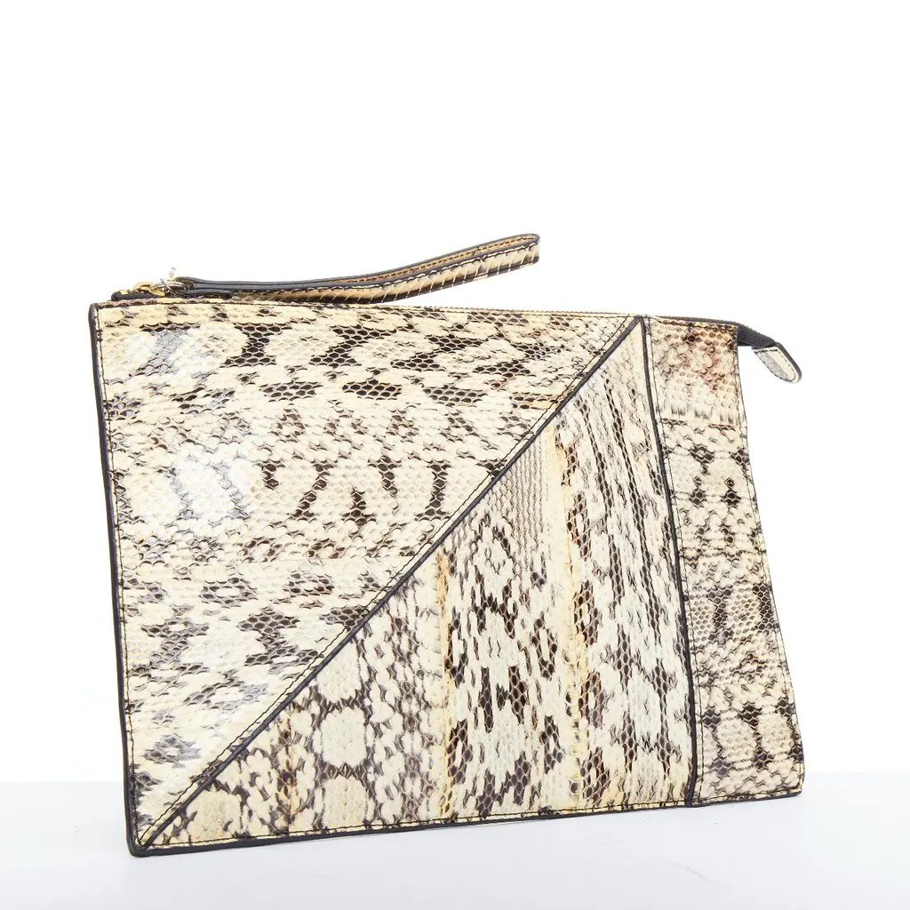 Kotur Printed Leather Zip Pouch Beige Leather Fair - Inside View