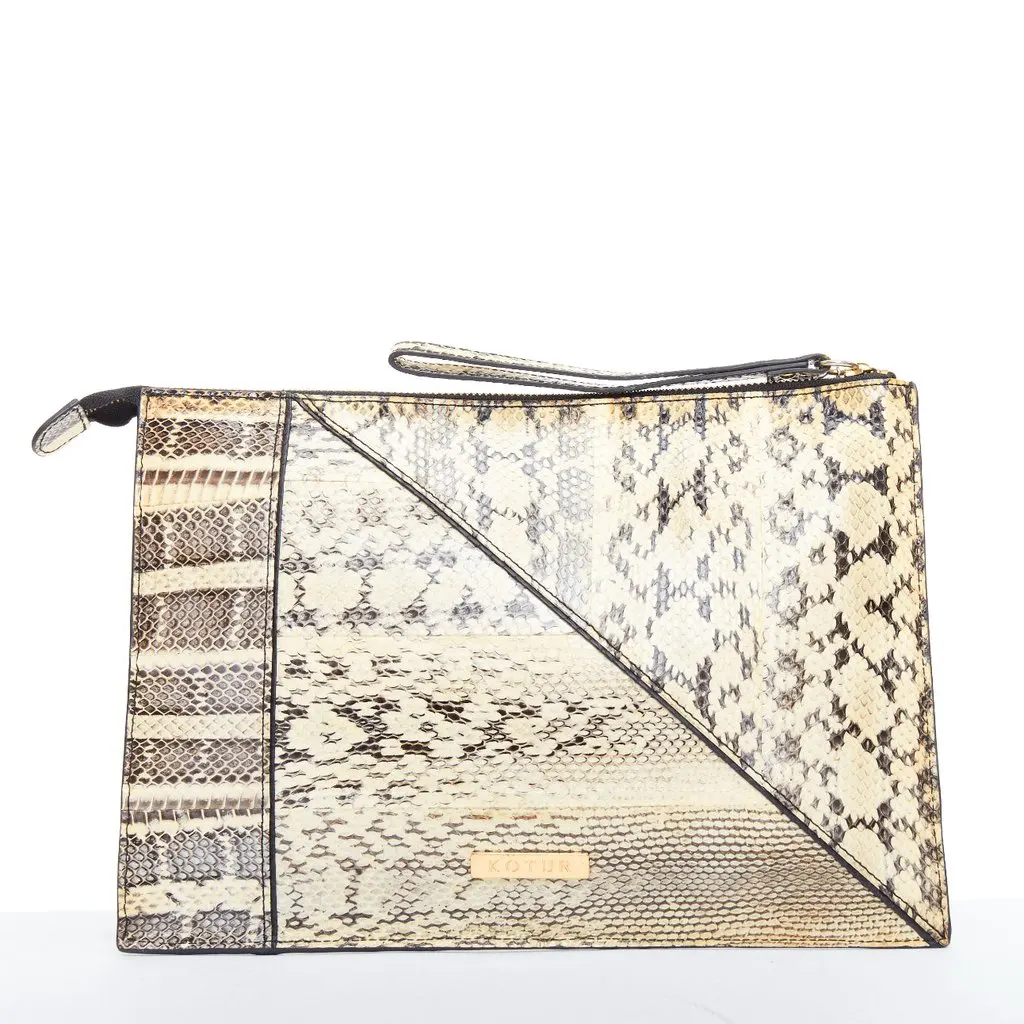 Kotur Printed Leather Zip Pouch Beige Leather Fair - Model View