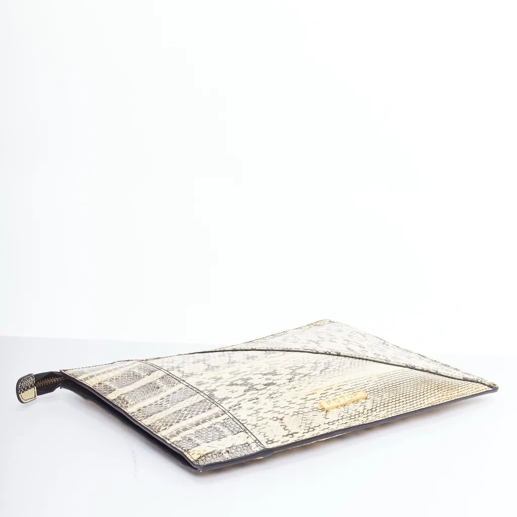 Kotur Printed Leather Zip Pouch Beige Leather Fair - Box View