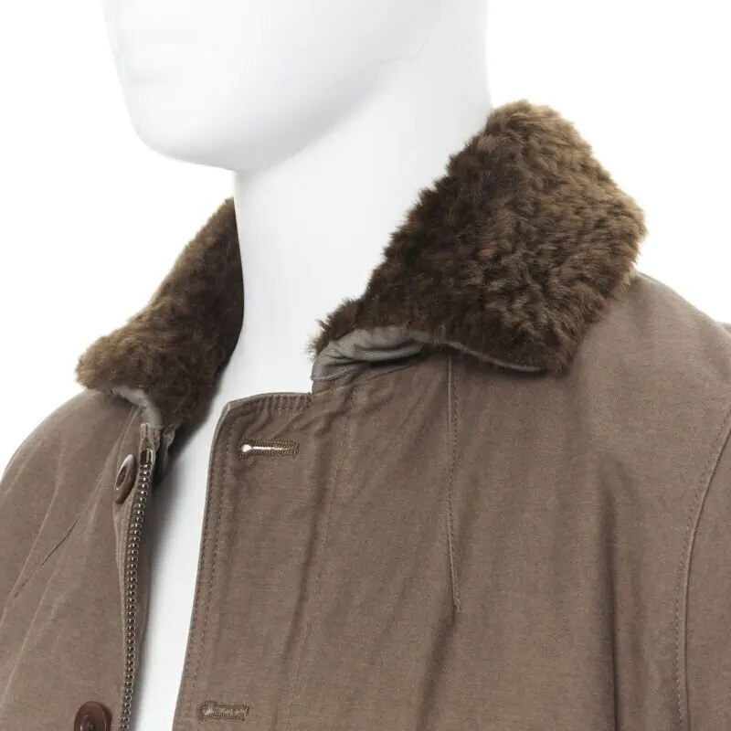 Unsigned Brown Shearling Flight Jacket Green Cotton Never worn - Back View