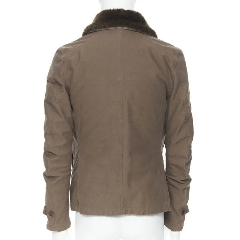Unsigned Brown Shearling Flight Jacket Green Cotton Never worn - Box View