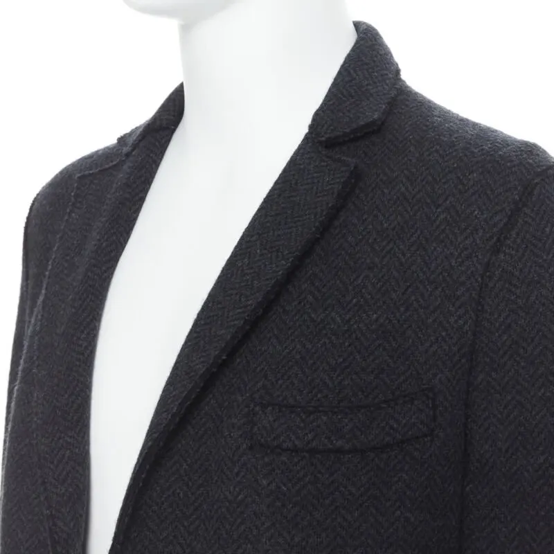 HARRIS WHARF LONDON Grey Herringbone Wool Coat Grey Wool Never worn, with tag - Back View