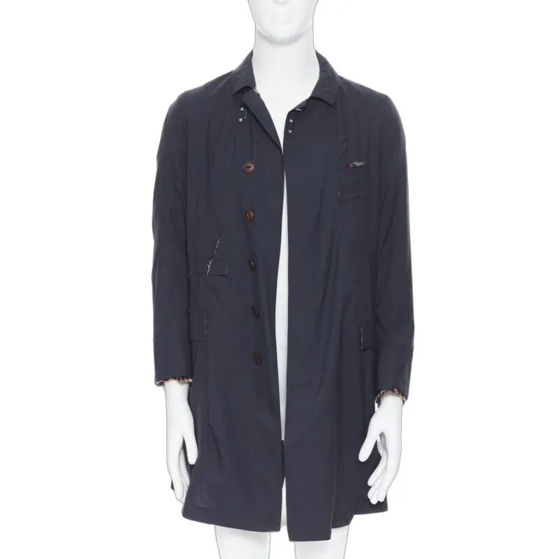 TAKAHIROMIYASHITA THE SOLOIST Navy Curved Seams Coat Black Cotton Never worn - Front View