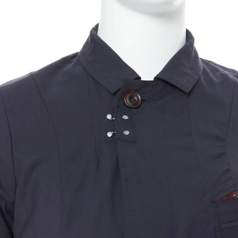 TAKAHIROMIYASHITA THE SOLOIST Navy Curved Seams Coat Black Cotton Never worn - Back View